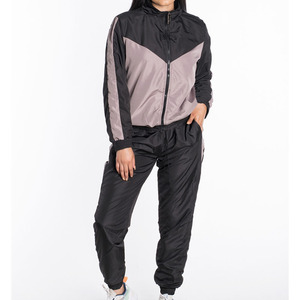 Ensemble de survêtement pour femme, veste coupe-vent et pantalon, couleur personnalisée, bloc de couleur, veste de sport courte, jogging d'entraînement, survêtement de sport - Product Image 1