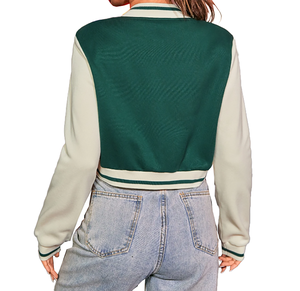 Colorblock rétro de Chicago pour hommes, blouson d'aviateur emblématique, col montant en toile, logo à l'avant, mode vintage - Product Image 3