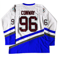 Maillot de hockey sur glace personnalisé Mighty Ducks Conway 96, imprimé, pour homme, blanc, bleu sarcelle, marron, manches longues, en sergé, anti-humidité