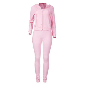 Conjunto Deportivo Informal para Mujer, Tendencia Actual, Diseño Sólido, Transpirable, 100% Algodón, Felpa, Ropa de Invierno, Cintura Elástica, Diseño de Alta Gama, Venta al por Mayor - Product Image 1