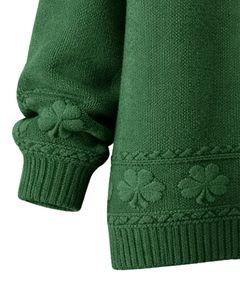 Customized Forest Green Jacquard Knit Sweater Floral Textured Crew Neck Long Sleeve Winter Pullover For Women Custom Wholesale - Product Image 6