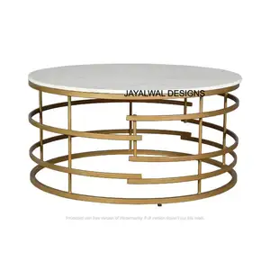 Golden luxury stainless steel frame clear tempered glass free sample living room furniture coffee table for sale
