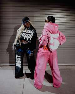 Vintage Sun Faded Distressed Acid Wash Pullover Hoodie <b>Tracksuit</b> Solid Color Custom Premium Rhinestone Hoodie and Joggers Set - Product Image 5