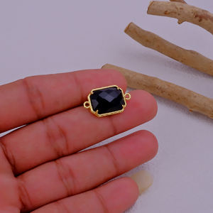 Handmade Black <b>Onyx</b> Textured Gold Plated Bezel Faceted Rectangle Connector for <b>Necklace</b> & Jewelry Making Wholesale Supplies - Product Image 2