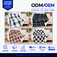 Plaid en flanelle à carreaux bleus, doux et chaud, réversible, en sherpa, pour canapé et lit, idéal pour l'hiver à la maison
