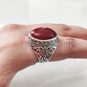 แหวนสำหรับผู้ชายขายส่งแหวนพลอยโอนิกซ์สีแดงธรรมชาติแหวนประดับหินทุกขนาดเครื่องประดับตะวันออกอาหรับ925แหวนเงินสเตอร์ลิง - Product Image 3