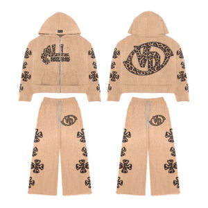 Conjunto Deportivo Personalizado con Logotipo, Lavado Ácido, Estilo Vintage Desteñido, con Pedrería, 480 Gsm, Sudadera con Cremallera, Conjunto Deportivo con Lavado Ácido - Product Image 1