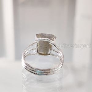 Raw Stone Jewelry Women's Ring Natural Rough Labradorite Gemstone 3 Plain Band Christmas <b>Valentine</b> <b>Gift</b> 925 Sterling Silver Ring - Product Image 5