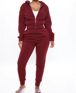 ชุดเสื้อฮู้ดและกางเกงจ็อกเกอร์ไม่มีซิปสีเบอร์กันดีทันสมัยชุดออกกำลังกายใส่สบายเหมาะสำหรับนอกสถานที่ลำลองและสไตล์เก๋ไก๋ในชีวิตประจำวัน - Product Image 1