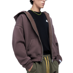 Haute qualité personnalisé Boxy fit double cordon de serrage court fermeture éclair 500gsm fabricants de sweats à capuche zippés - Product Image 2
