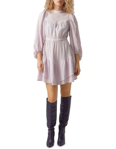 Tunique bohème pour femme à col haut, mini, 100% coton crêpe, manches ballon vintage, taille élastique, boutons au dos du col - Product Image 3