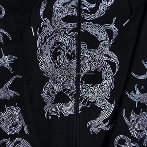 Usine personnalisée broderie Patch impression strass lavage à l'acide pleine fermeture éclair à capuche pour hommes lourd éponge française hiver - Product Image 2