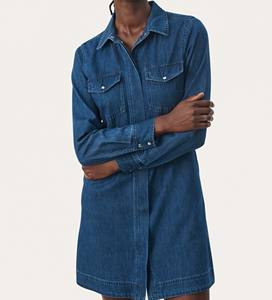 Robe-chemise décontractée au genou en denim pour femmes sans manches, taille élastique, dentelle, respirante, écologique, vêtements de mode en vrac - Product Image 3