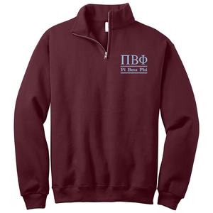 Vente en gros Pi Beta Phi Lettres grecques Vêtements Cadet Col Quarter Zip Sweat-shirt avec broderie Décoration pour Sorority Wear - Product Image 1