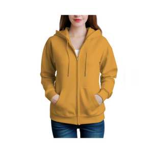 Sudadera con capucha de algodón con cremallera para mujer Sudadera con capucha de punto sólido cómodo de invierno con serigrafía frontal duradera - Product Image 1
