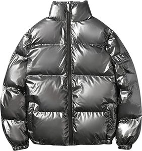 2023 New Arrival Custom Design Glossy Shinny Quilting Eco-Friendly Waterproof Polyester/Cotton Bomber Jackets for Men <b>Stand</b> - Product Image 4