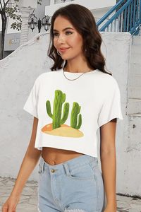 Tops cortos de verano para mujer con mangas cortas y escote redondo blusa informal elegante sin esfuerzo en algodón/poliéster/Rayón Spandex - Product Image 2