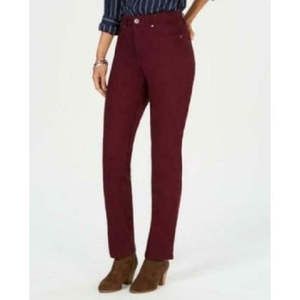 Jean droit rouge pour femme Style & Co, effet ventre plat avec boutons décoratifs, taille 6, en denim respirant - Product Image 1