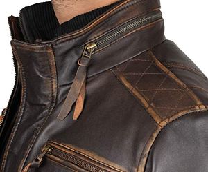 Nueva chaqueta de piel de cordero de cuero Vintage desgastada a la moda, chaqueta marrón de cuero para hombre con chaqueta de cuero de Material de alta calidad - Product Image 2