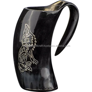 Tasse à boire en corne noire Produit fait à la main avec poignée Meilleure vente Fabrication de tasse en corne de buffle à vendre - Product Image 4