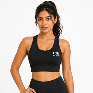 <b>Women</b> <b>Black</b> Racerback High Support Seamless Spandex/Nylon Sports Bra <b>Crop</b> <b>Top</b> Custom Gym Activewear Workout Fitness Yoga - Product Image 1