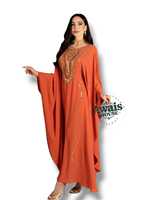 Kaftan de soirée pour femmes musulmanes, modeste, simple, en mousseline, orné de perles, de cristaux et de broderies, couleur unie, longueur ras du sol, coupe trapèze, en tissu non tissé