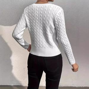 2026 Autumn Winter Casual <b>Women</b> <b>Thick</b> Front Logo Cable Knit <b>Cardigan</b> Slim Fit No Collar Knotted Pullover Sweater - Product Image 2