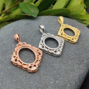 Base de Plata 925 con Circonita para Colgante de Compromiso, para Cabujones Ovalados de 8x10mm/9x11mm/10x14mm, Chapado en Oro Rosa, Certificado IGI - Product Image 1