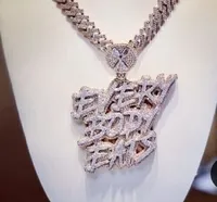 Pendentif Lettre Vintage Moissanite Iced Out, Collier Hip Hop Rapper en Argent Sterling 925 Plaqué Rhodium