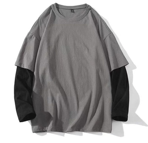 T-shirt streetwear personnalisé T-shirt en coton délavé à l'acide sérigraphie surdimensionnée double couche à manches longues T-shirt à manches doubles pour hommes - Product Image 2