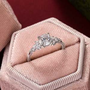 Jeulia Rhodium Plated Copper Cluster Round Cut Engagement <b>Ring</b> with Side Stones - Product Image 4