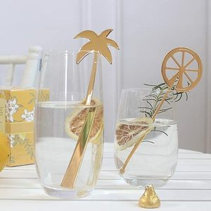 Gold Plated Lemon & Palm Tree Shape Metal Stirring <b>Spoon</b> Honey Juice Milk Tea Drink Milk <b>Coffee</b> Stirring Stick - Product Image 6