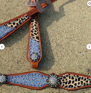 Kaamkaaj Genuine Leather Western Saddle Horse Tack <b>Set</b> Buckle Closure <b>Beaded</b> Headstall Breast Collar Regular Fit Riding - Product Image 2