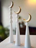 En bois Ramadan croissant de lune décor à la main Hilal Stand islamique Eid Mubarak en bois décoration de la maison Table pièce maîtresse