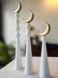 Madera Ramadán media luna decoración hecha a mano Hilal soporte islámico Eid Mubarak madera decoración del hogar centro de mesa - Product Image 6