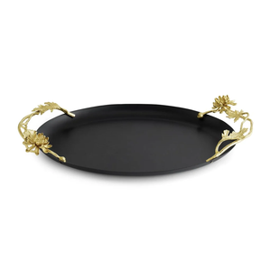 Elegante bandeja ovalada de Dalia, bandeja de servicio floral de metal decorativa para uso en el hogar, bodas y hoteles - Product Image 4