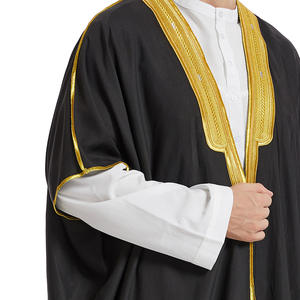 Haute qualité en mousseline de soie Thobe Robe tissu hommes Jubba Robe gland <span class=keywords><strong>ouvert</strong></span> Abaya or broderie musulman vêtements pour hommes - Product Image 2