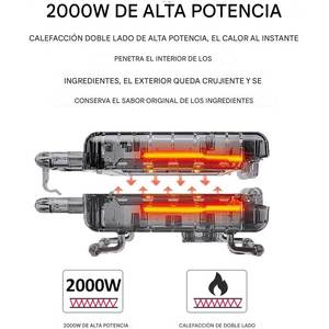 Grill électrique sans fumée, ouverture à 180°, plaque de cuisson double amovible, revêtement antiadhésif en PTFE, fonction de contrôle de la température - Product Image 2