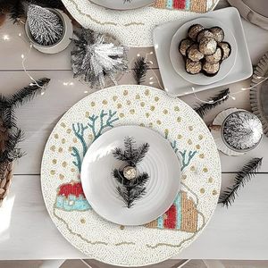 ที่รองจานลูกปัดทรงกลมทำด้วยมือสำหรับโต๊ะอาหารของตกแต่งคริสต์มาสงานเลี้ยงสังสรรค์ในครอบครัว - Product Image 3