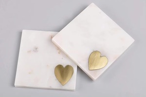 Indian Exporter's Classic <b>White</b> Marble Handmade Square <b>Coaster</b> Set of 4 Featuring Brass Heart From the Indian Supplier - Product Image 2