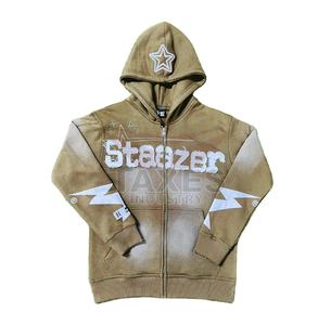 High Quality Cropped Manufacturers <b>Vintage</b> Terry Plus Size Fleece Custom Logo Acid Wash <b>Zip</b> <b>up</b> <b>Hoodies</b> for Men - Product Image 1