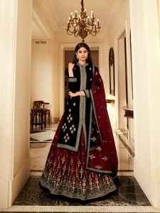 คอลเลกชันล่าสุดที่มีคุณภาพสูง georgette kameez หนักกับ dupatta ที่มีการเย็บปักถักร้อยหลายและงานหินสำหรับขาย - Product Image 6