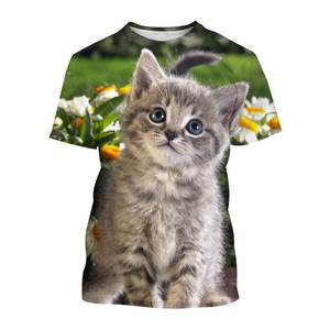 T-shirts d'été unisexe pour hommes mignons pour chat graphique décontracté imprimé en 3D motif animal Style hip hop col rond court 100% coton - Product Image 5