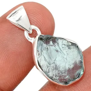 Unisex Lucky Charm Pendant Sterling Silver 925 Featuring Beautiful Raw Aquamarine Stone Fine Jewelry for Women