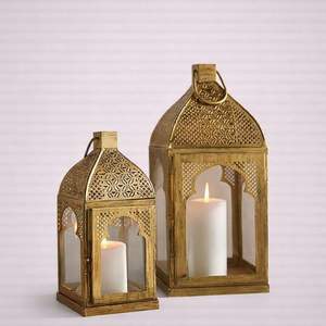Luxury Metal Moroccan <b>Lantern</b> <b>Set</b> with Intricate Cutwork Warm Candle Glow Elegant Festive Home Table Decor - Product Image 1