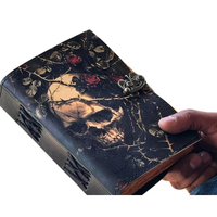 Dark Elegance carnet de croquis Journal en cuir véritable artisanat Vintage Roses squelette Design à la main Deckle papier Vintage Roses