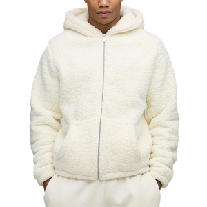 Custom Solid Beige <b>Sherpa</b> <b>Fleece</b> Hoodie 100% Cotton Windproof Eco-friendly Warm Winter Fluffy Pullover for <b>Men</b> Wholesale - Product Image 4
