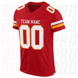 Maillot de football américain authentique en maille rouge, blanc et or personnalisé, vêtements de football américain élégants personnalisés, uniformes de sublimation - Product Image 2