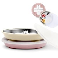Assiette à ventouse pour tout-petit en acier inoxydable, assiettes divisées profondes de 9 pouces, manchons en silicone amovibles, sans BPA, vaisselle pour bébé