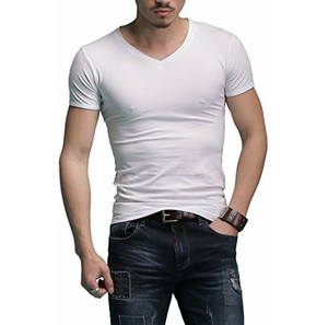 Camiseta Transpirable para Hombre, Cuello en V, Color Sólido, Manga Corta, Algodón Grueso, Talla Grande, Camisetas Lisas con Cuello en V para Hombre, Ropa de Verano - Product Image 2
